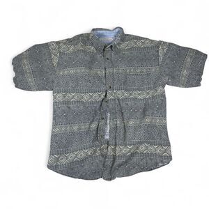 Bugle Boy Company Shirt Men’s L Gray Cotton Button Up Vintage Aztec Pattern